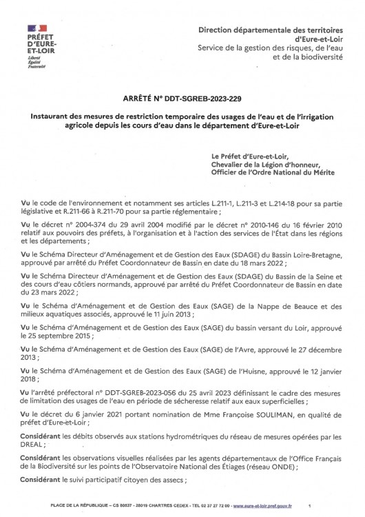 Arrêté crise sécheresse générale - SBV4R