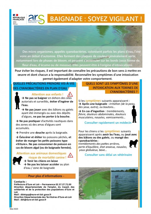 Suspicion d'une présence de cyanobactéries dans les étangs et cours d'eau d'Eure-et-Loir