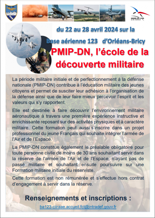 Préparation militaire initiale et de perfectionnement à la défense nationale.