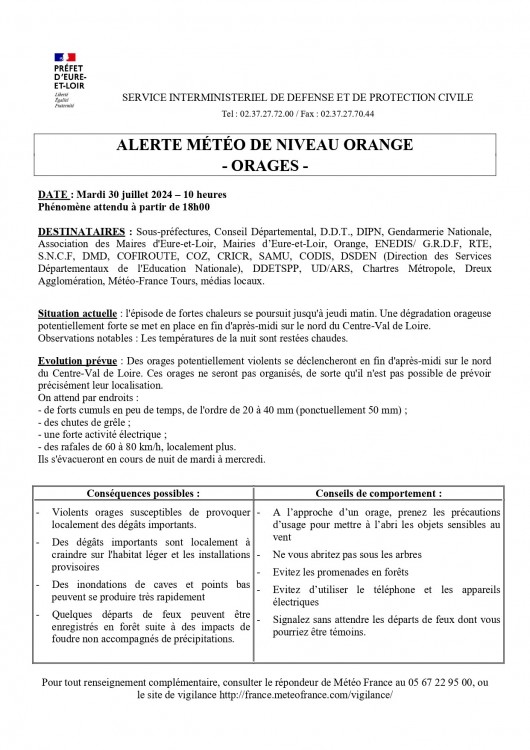 ALERTE METEO - vigilance ORANGE orages