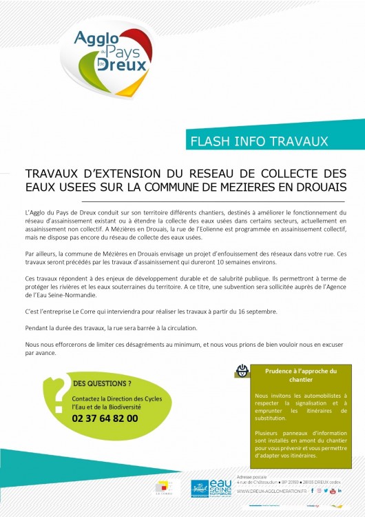 FLASH INFO TRAVAUX RUE DE L'ÉOLIENNE.
