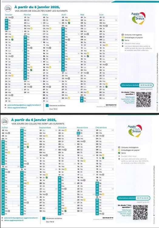 COLLECTES DES DÉCHETS  2025  -  L'Agglo du Pays de Dreux modifie ses dates  de collectes de déchets 