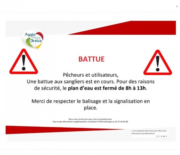 Fermeture du site du plan d'eau de Mézières Écluzelles - Battue sangliers
