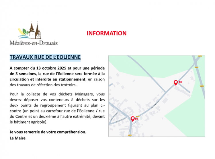 TRAVAUX RUE DE L’EOLIENNE